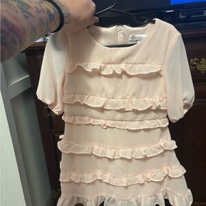 GB girls Peach Ruffle Layered Dress